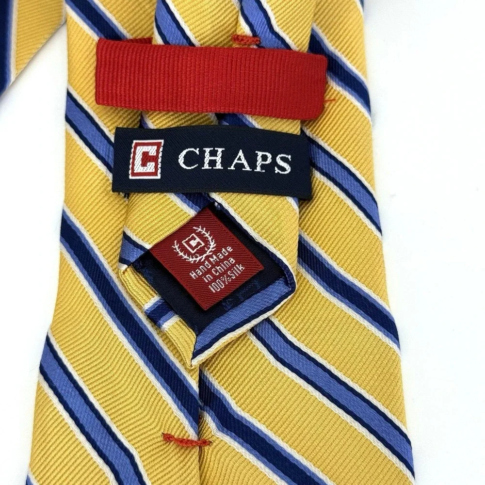 Chaps Yellow Blue Striped Silk Necktie Classic Prep School Uniform Style 60